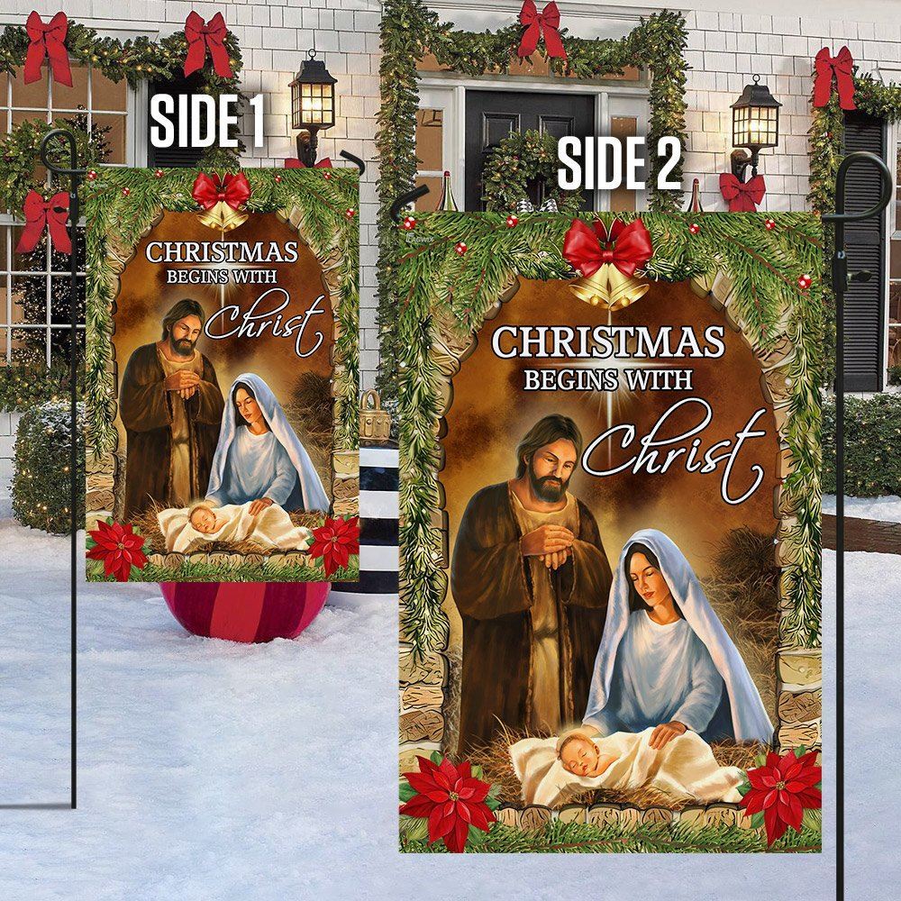 Christmas Begins With Christ Flag Nativity Of Jesus Flag, Christian Christmas House Flag, Christmas Outdoor Decor Ideas