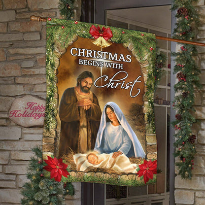 Christmas Begins With Christ Flag Nativity Of Jesus Flag, Christian Christmas House Flag, Christmas Outdoor Decor Ideas