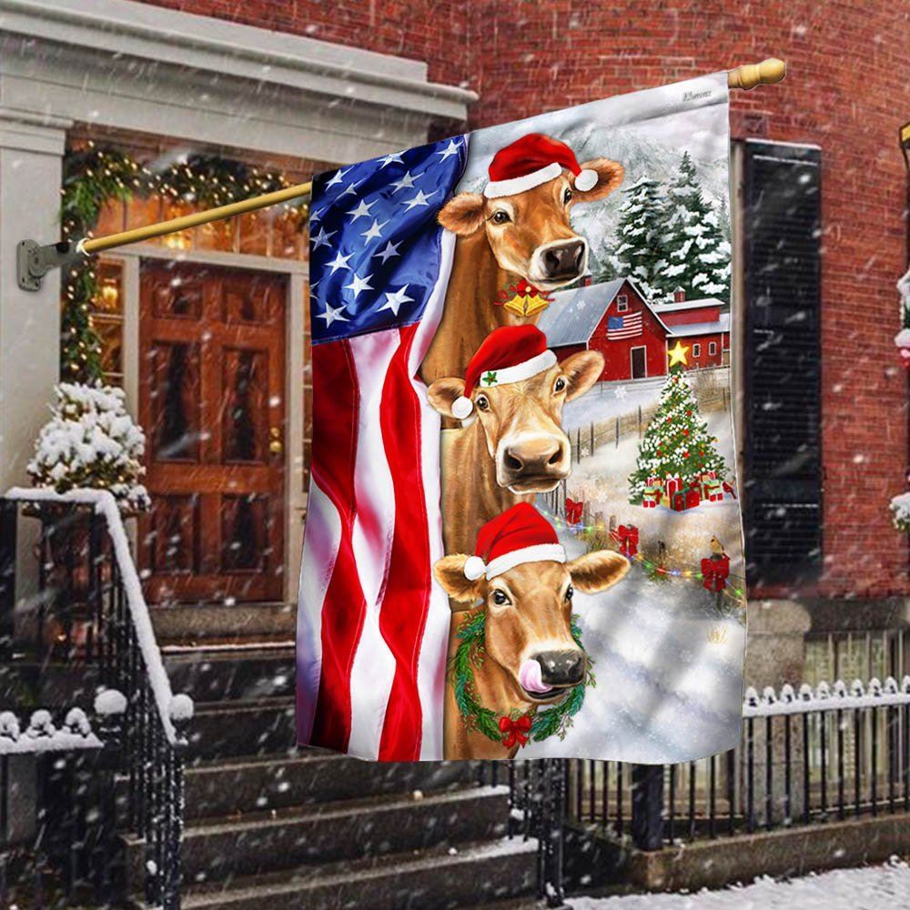 Christmas Cattle Cow American Flag, Christmas Garden Flag, Home Decor Accessories, Christmas Outdoor Decor Ideas