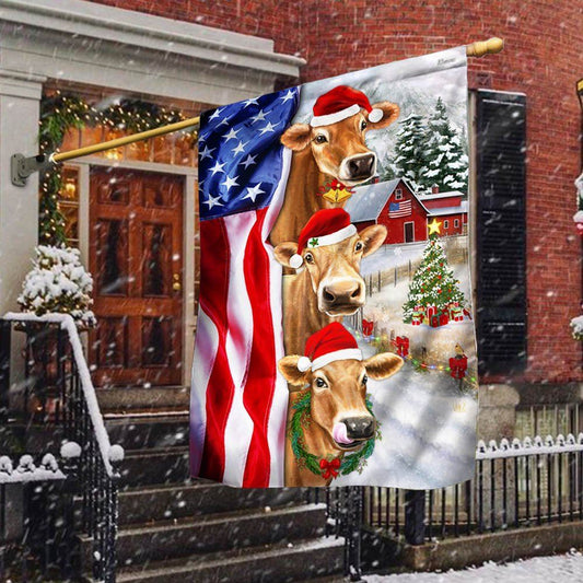 Christmas Cattle Cow American Flag, Christmas Garden Flag, Home Decor Accessories, Christmas Outdoor Decor Ideas