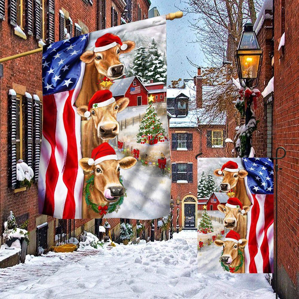 Christmas Cattle Cow American Flag, Christmas Garden Flag, Home Decor Accessories, Christmas Outdoor Decor Ideas