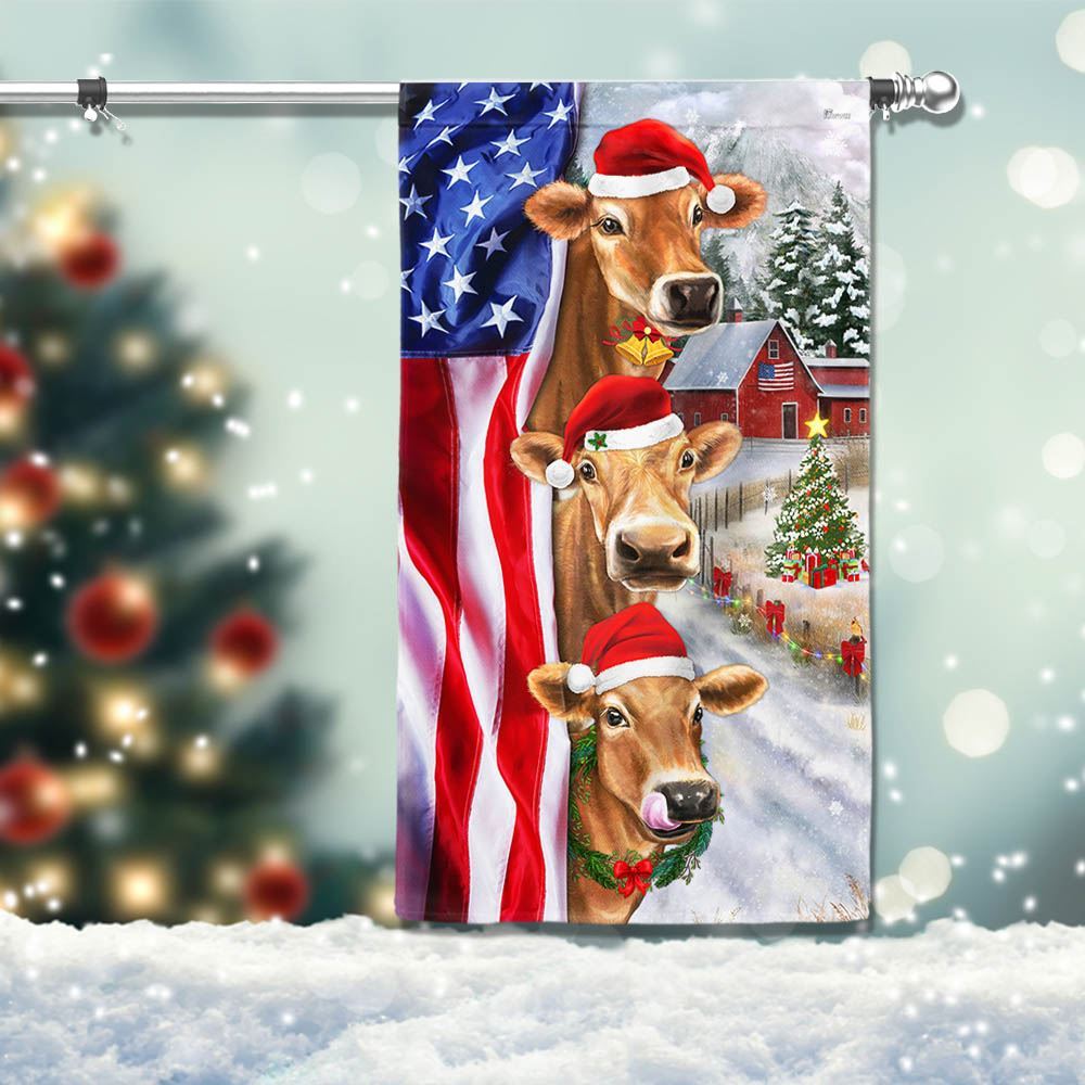 Christmas Cattle Cow American Flag, Christmas Garden Flag, Home Decor Accessories, Christmas Outdoor Decor Ideas