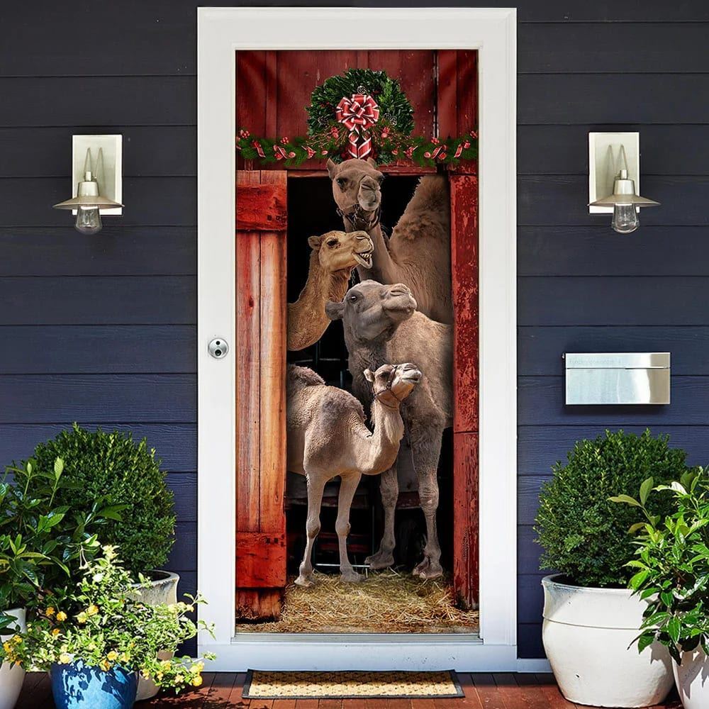 Christmas Door Cover Happy Family Camel, Christmas Door Knob Covers, Christmas Outdoor Decoration