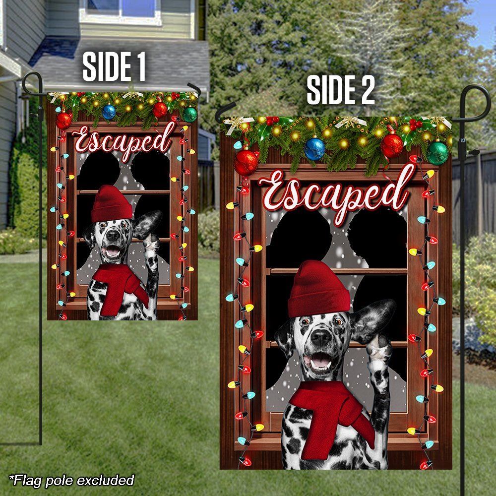 Christmas  Flag Escaped Dalmatian, Christmas Dog Garden Flag, Christmas Gifts For Pet, Christmas Outdoor Decor Ideas