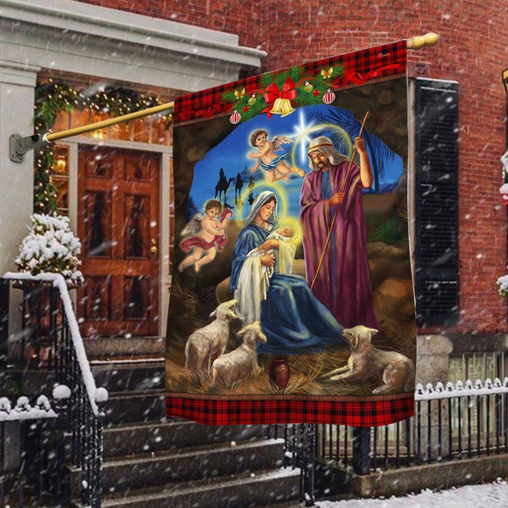 Christmas Flag Nativity Scene Oh Holy Night Jesus Was Born Flag, Christian Christmas House Flag, Christmas Outdoor Decor Ideas