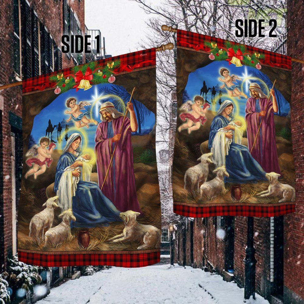 Christmas Flag Nativity Scene Oh Holy Night Jesus Was Born Flag, Christian Christmas House Flag, Christmas Outdoor Decor Ideas