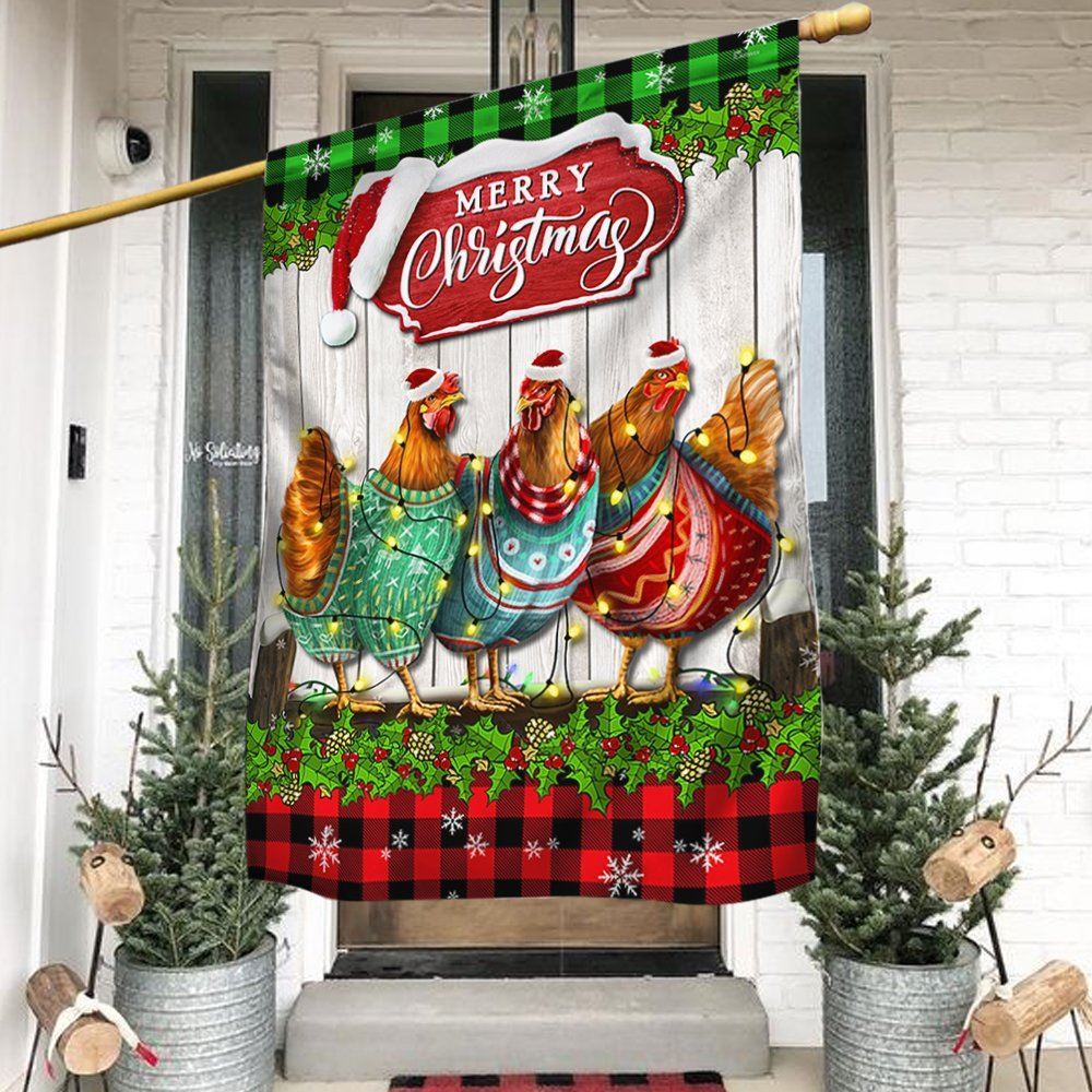 Christmas Hen Chickens Merry Christmas Flag, Christmas Garden Flag, Home Decor Accessories, Christmas Outdoor Decor Ideas