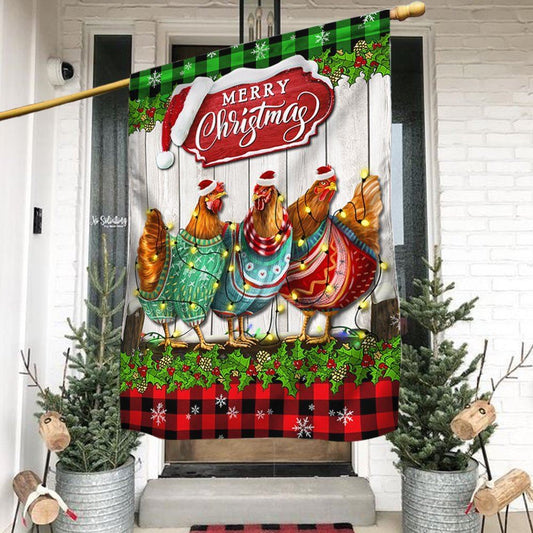 Christmas Hen Chickens Merry Christmas Flag, Christmas Garden Flag, Home Decor Accessories, Christmas Outdoor Decor Ideas