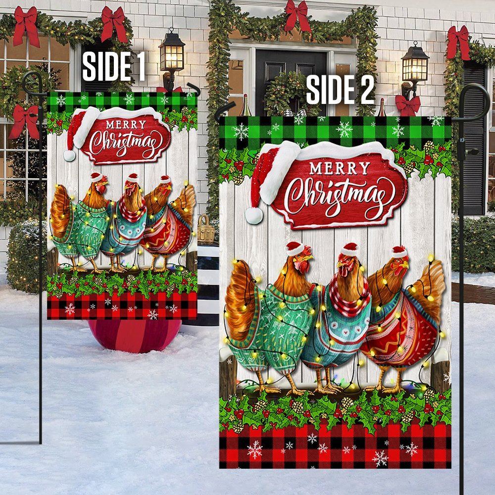 Christmas Hen Chickens Merry Christmas Flag, Christmas Garden Flag, Home Decor Accessories, Christmas Outdoor Decor Ideas
