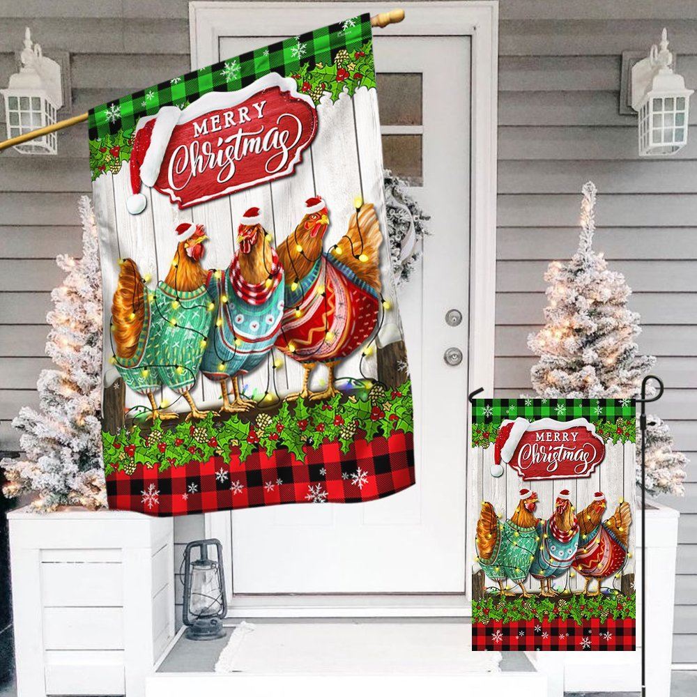 Christmas Hen Chickens Merry Christmas Flag, Christmas Garden Flag, Home Decor Accessories, Christmas Outdoor Decor Ideas