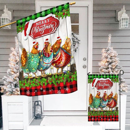 Christmas Hen Chickens Merry Christmas Flag, Christmas Garden Flag, Home Decor Accessories, Christmas Outdoor Decor Ideas