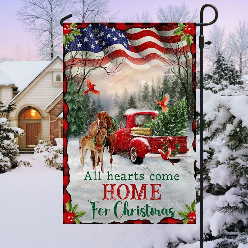 Christmas Horse All Hearts Come Home For Christmas Flag, Christmas Garden Flag, Home Decor Accessories, Christmas Outdoor Decor Ideas