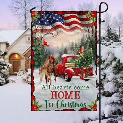 Christmas Horse All Hearts Come Home For Christmas Flag, Christmas Garden Flag, Home Decor Accessories, Christmas Outdoor Decor Ideas