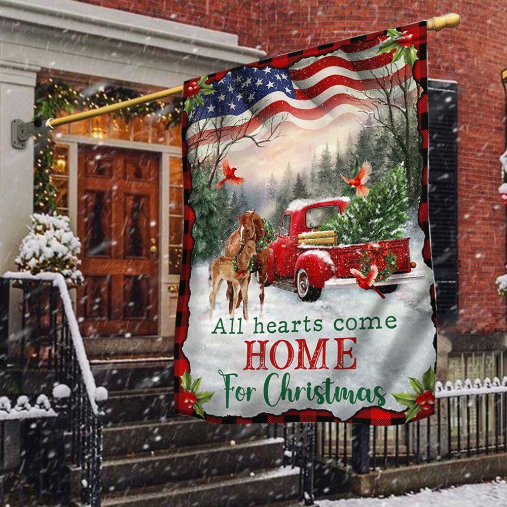 Christmas Horse All Hearts Come Home For Christmas Flag, Christmas Garden Flag, Home Decor Accessories, Christmas Outdoor Decor Ideas