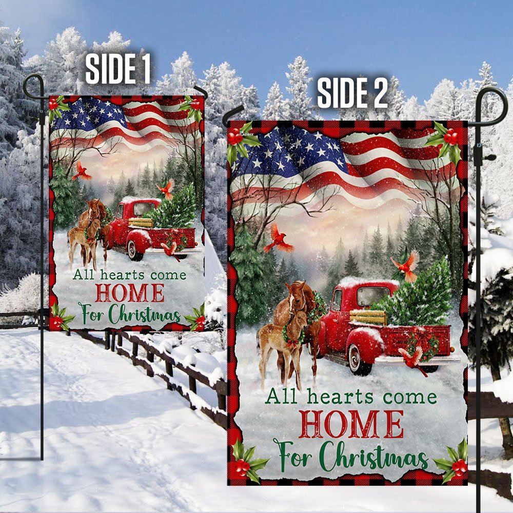Christmas Horse All Hearts Come Home For Christmas Flag, Christmas Garden Flag, Home Decor Accessories, Christmas Outdoor Decor Ideas