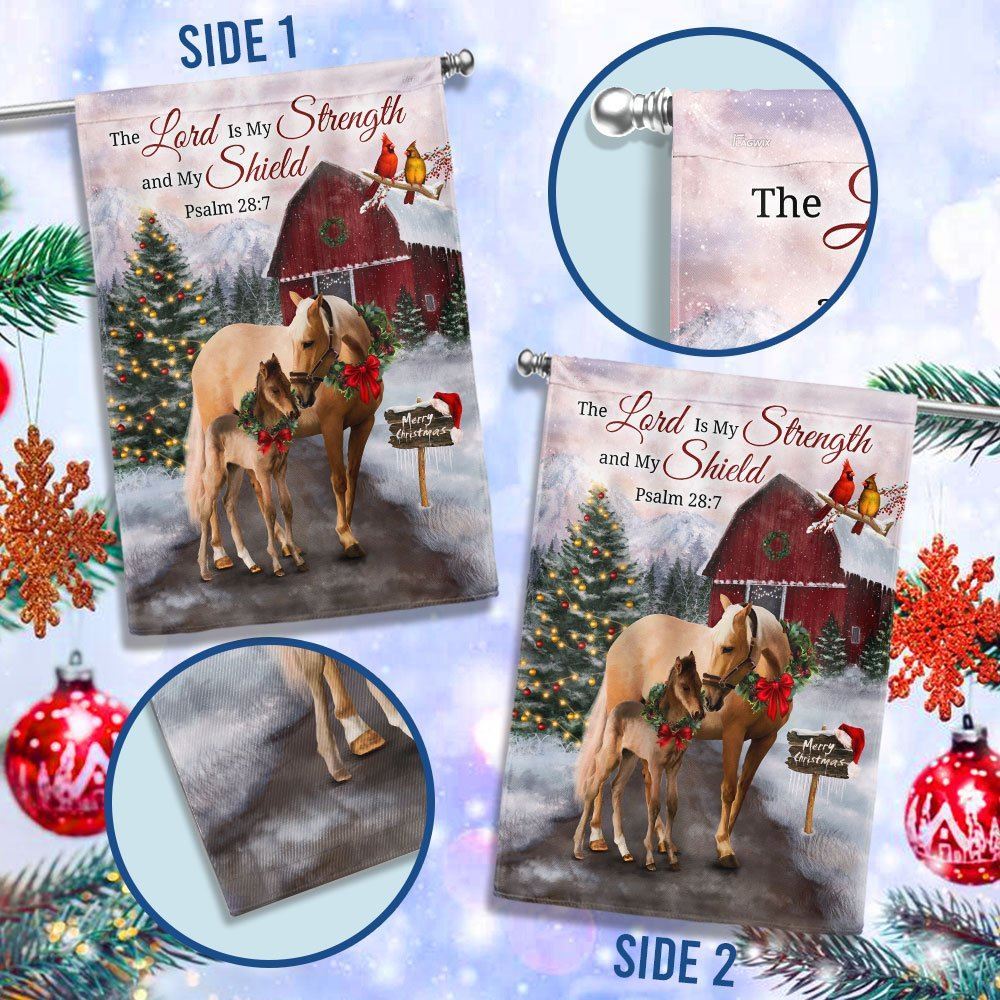 Christmas Horse Flag The Lord Is My Strength and My Shield Flag, Christmas Garden Flag, Home Decor Accessories, Christmas Outdoor Decor Ideas