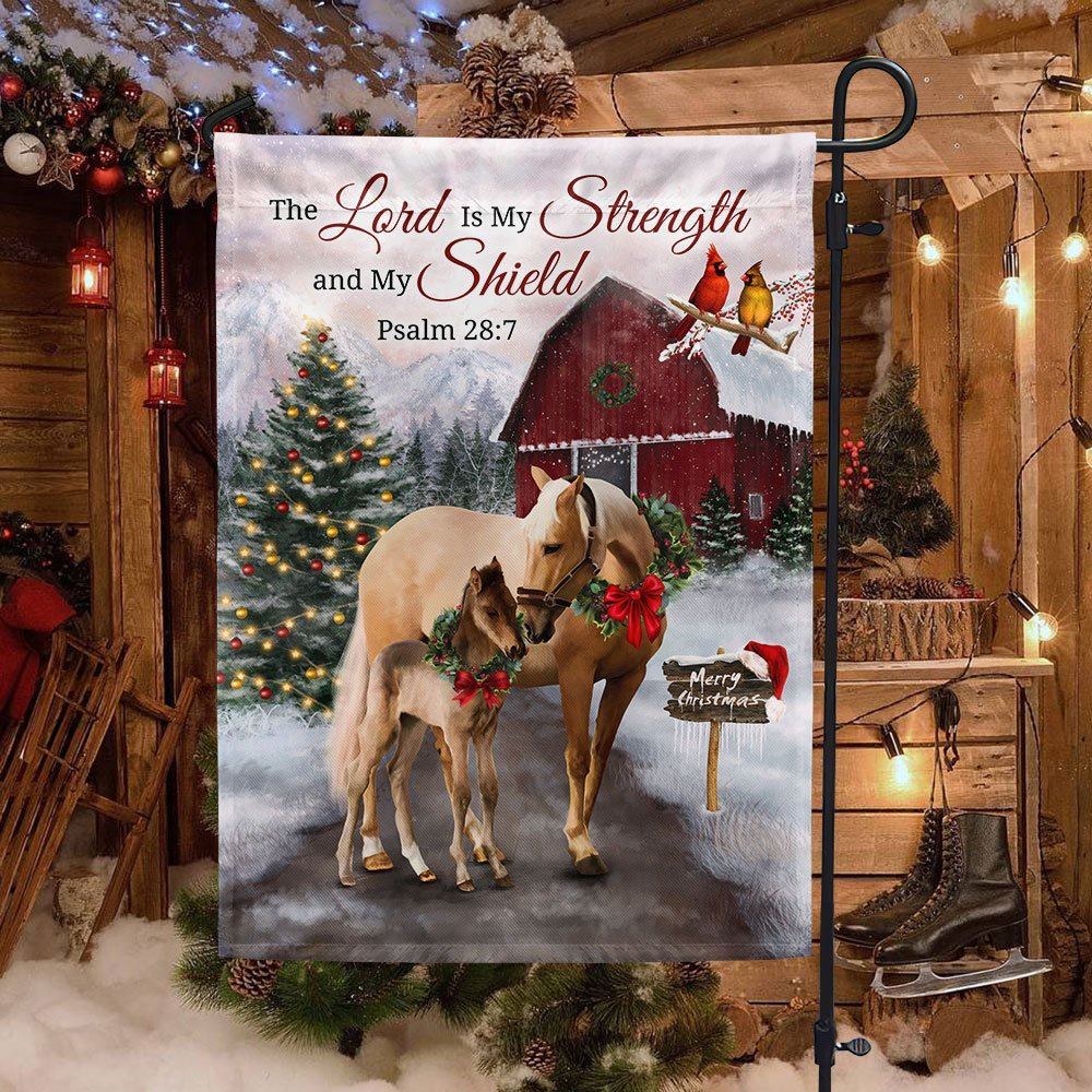 Christmas Horse Flag The Lord Is My Strength and My Shield Flag, Christmas Garden Flag, Home Decor Accessories, Christmas Outdoor Decor Ideas