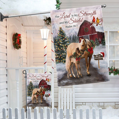 Christmas Horse Flag The Lord Is My Strength and My Shield Flag, Christmas Garden Flag, Home Decor Accessories, Christmas Outdoor Decor Ideas