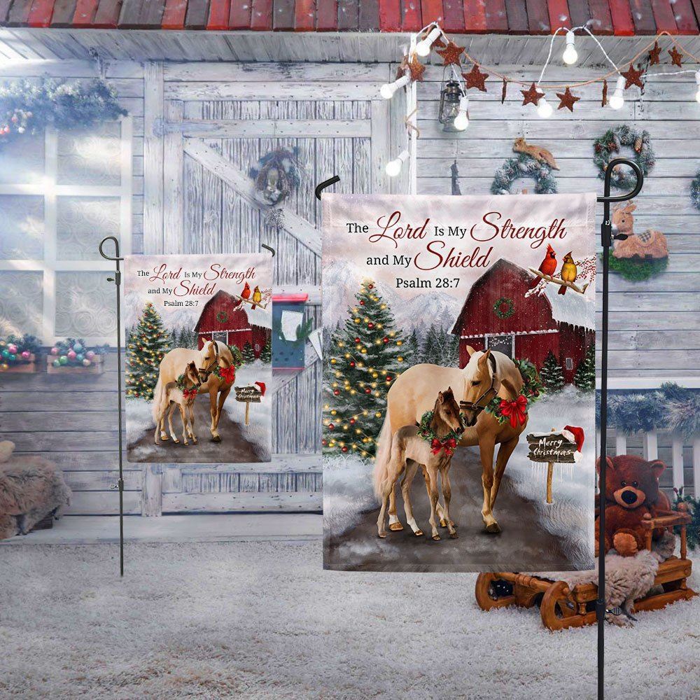 Christmas Horse Flag The Lord Is My Strength and My Shield Flag, Christmas Garden Flag, Home Decor Accessories, Christmas Outdoor Decor Ideas