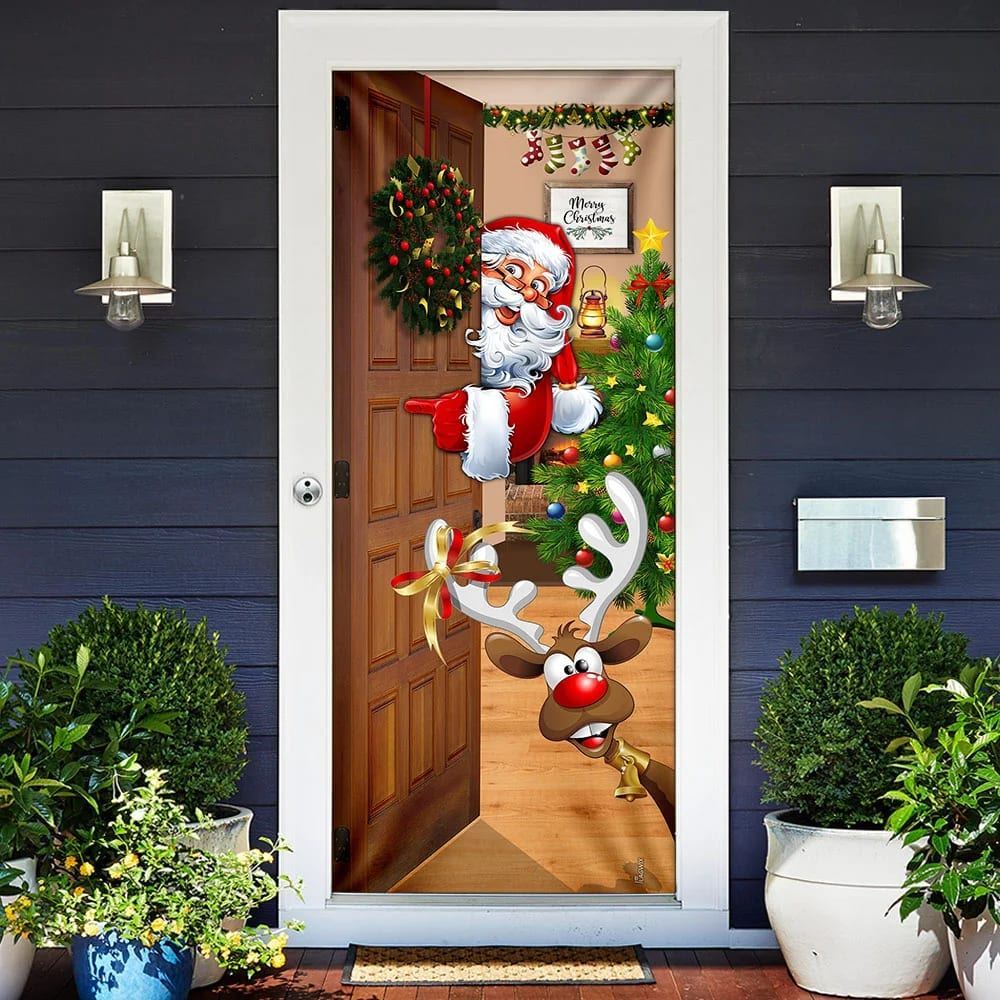 Christmas Is Coming Door Cover, Santa Claus Door Cover, Christmas Door Knob Covers, Christmas Outdoor Decoration