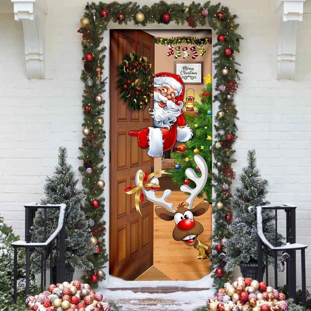 Christmas Is Coming Door Cover, Santa Claus Door Cover, Christmas Door Knob Covers, Christmas Outdoor Decoration