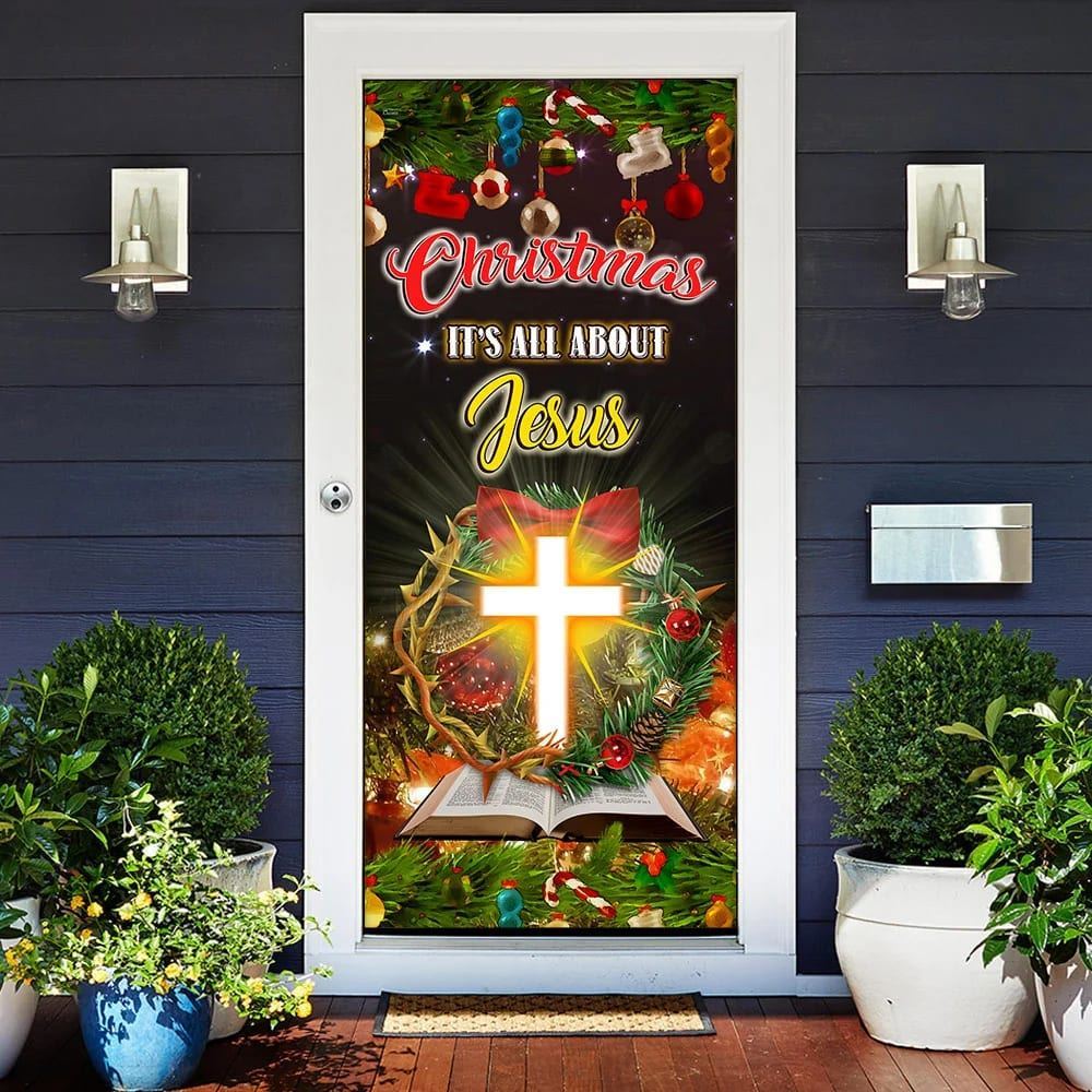 Christmas It’s All About Jesus Door Cover, Jesus Christmas Decor, Christian Door Decor, Door Christian Church, Christian Door Plaques