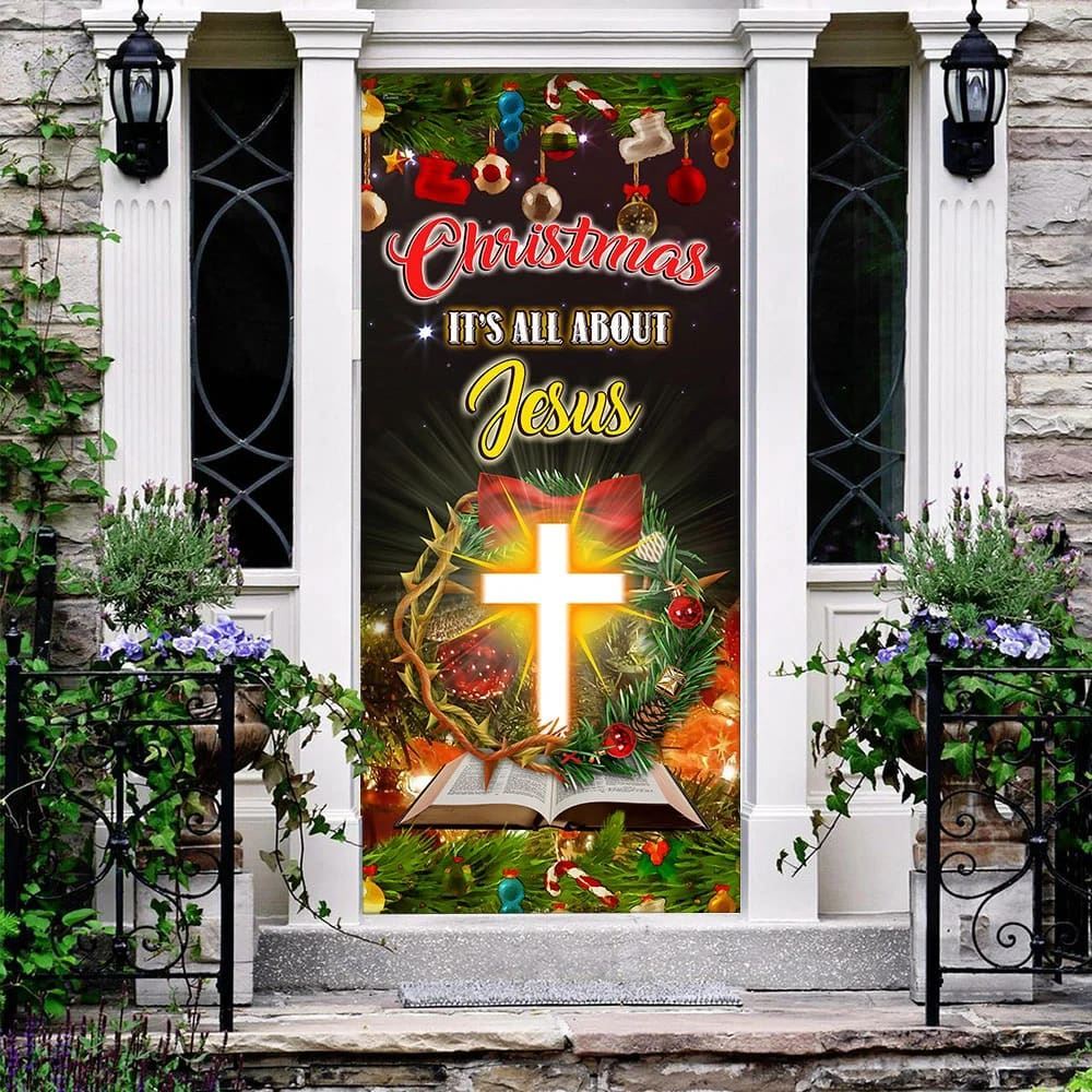 Christmas It’s All About Jesus Door Cover, Jesus Christmas Decor, Christian Door Decor, Door Christian Church, Christian Door Plaques