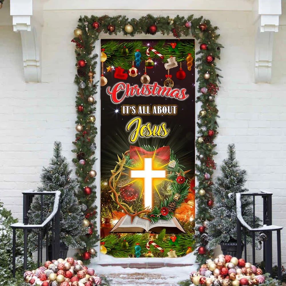 Christmas It’s All About Jesus Door Cover, Jesus Christmas Decor, Christian Door Decor, Door Christian Church, Christian Door Plaques
