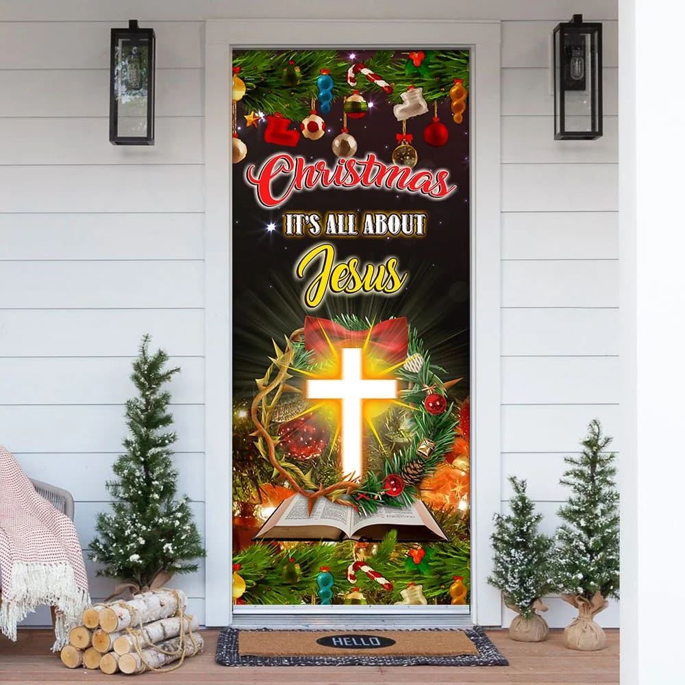 Christmas It’s All About Jesus Door Cover, Jesus Christmas Decor, Christian Door Decor, Door Christian Church, Christian Door Plaques