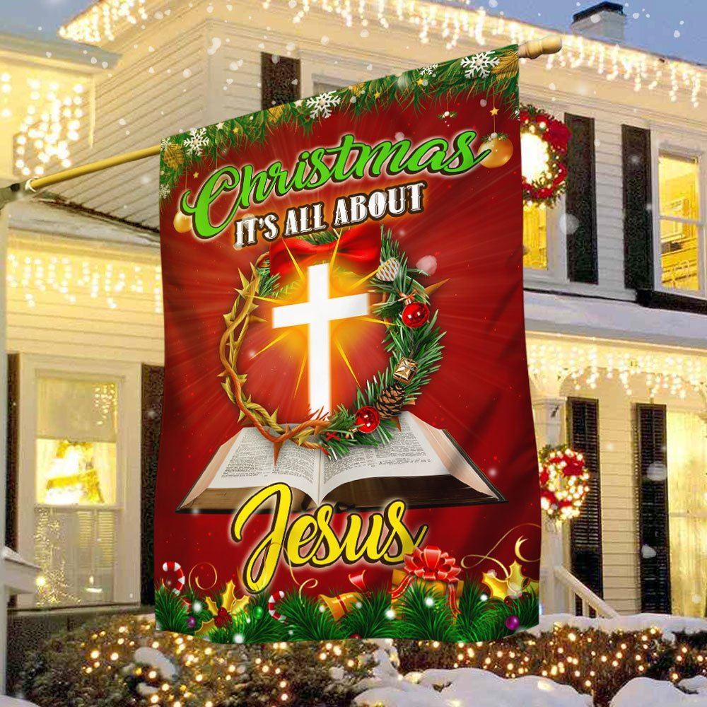 Christmas It's All About Jesus Flag, Christian Christmas House Flag, Christmas Outdoor Decor Ideas