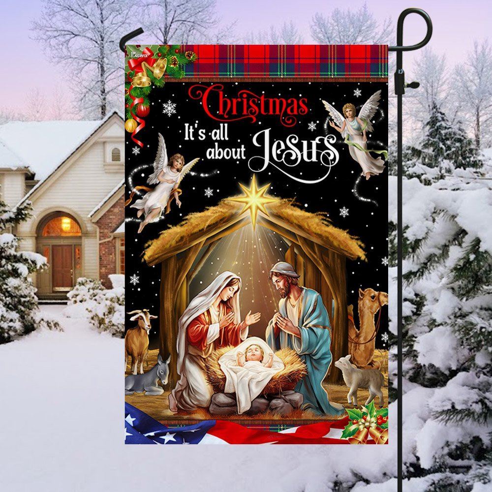 Christmas It's All About Jesus Flag,  Nativity Of Jesus Holy Family Flag, Christian Christmas House Flag, Christmas Outdoor Decor Ideas