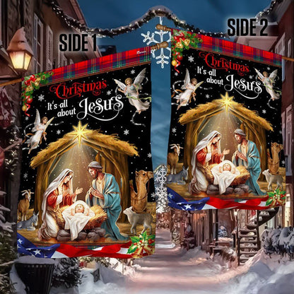 Christmas It's All About Jesus Flag,  Nativity Of Jesus Holy Family Flag, Christian Christmas House Flag, Christmas Outdoor Decor Ideas