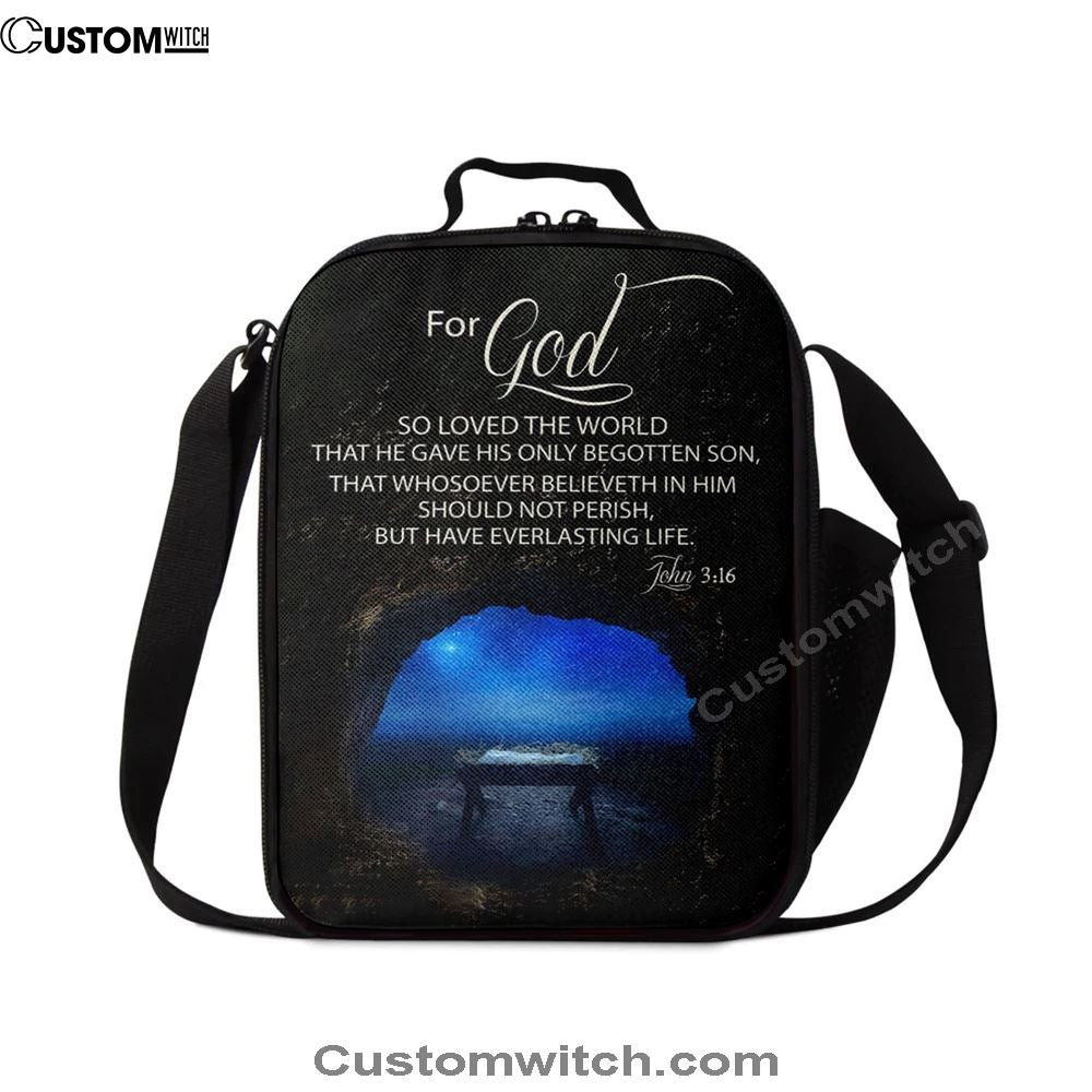 Christmas John 316 For God So Loved The World Empty Manger Lunch Bag, Christian Lunch Bag For School, Picnic, Religious Lunch Bag