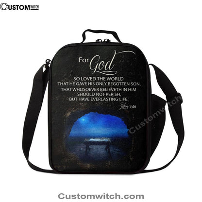 Christmas John 316 For God So Loved The World Empty Manger Lunch Bag, Christian Lunch Bag For School, Picnic, Religious Lunch Bag