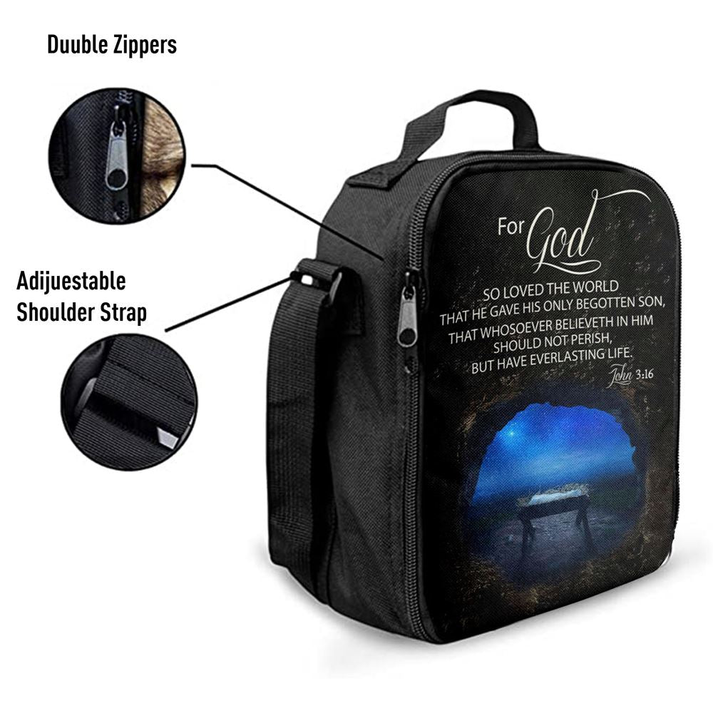 Christmas John 316 For God So Loved The World Empty Manger Lunch Bag, Christian Lunch Bag For School, Picnic, Religious Lunch Bag