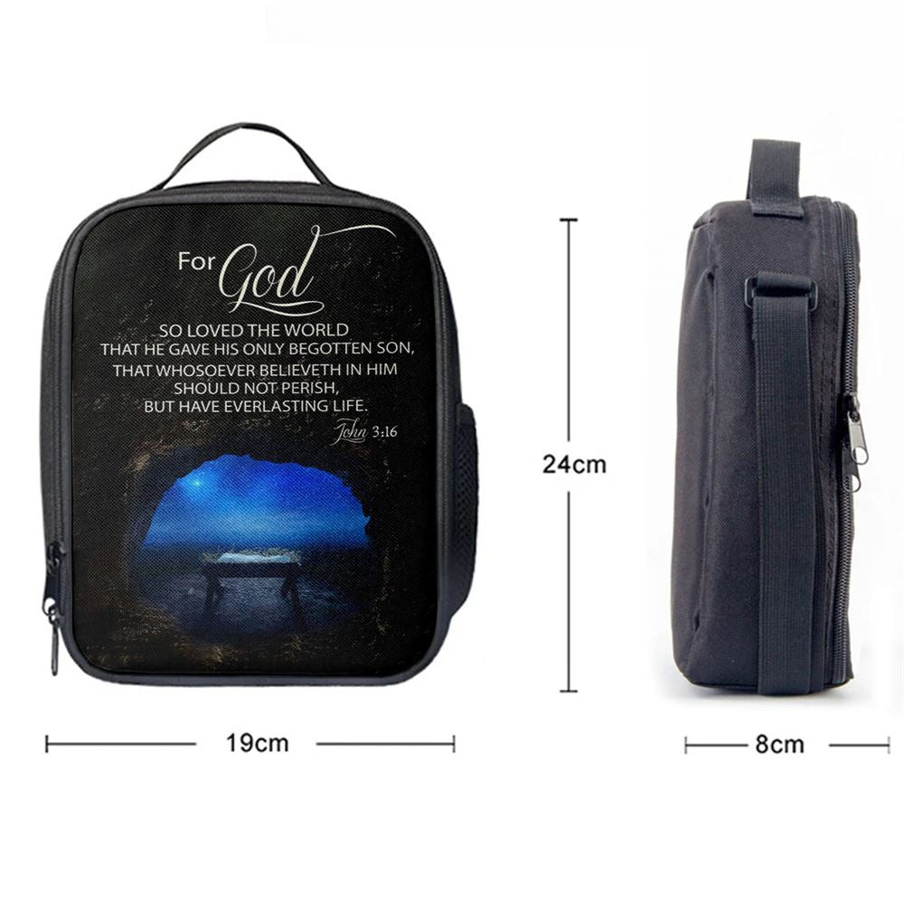 Christmas John 316 For God So Loved The World Empty Manger Lunch Bag, Christian Lunch Bag For School, Picnic, Religious Lunch Bag