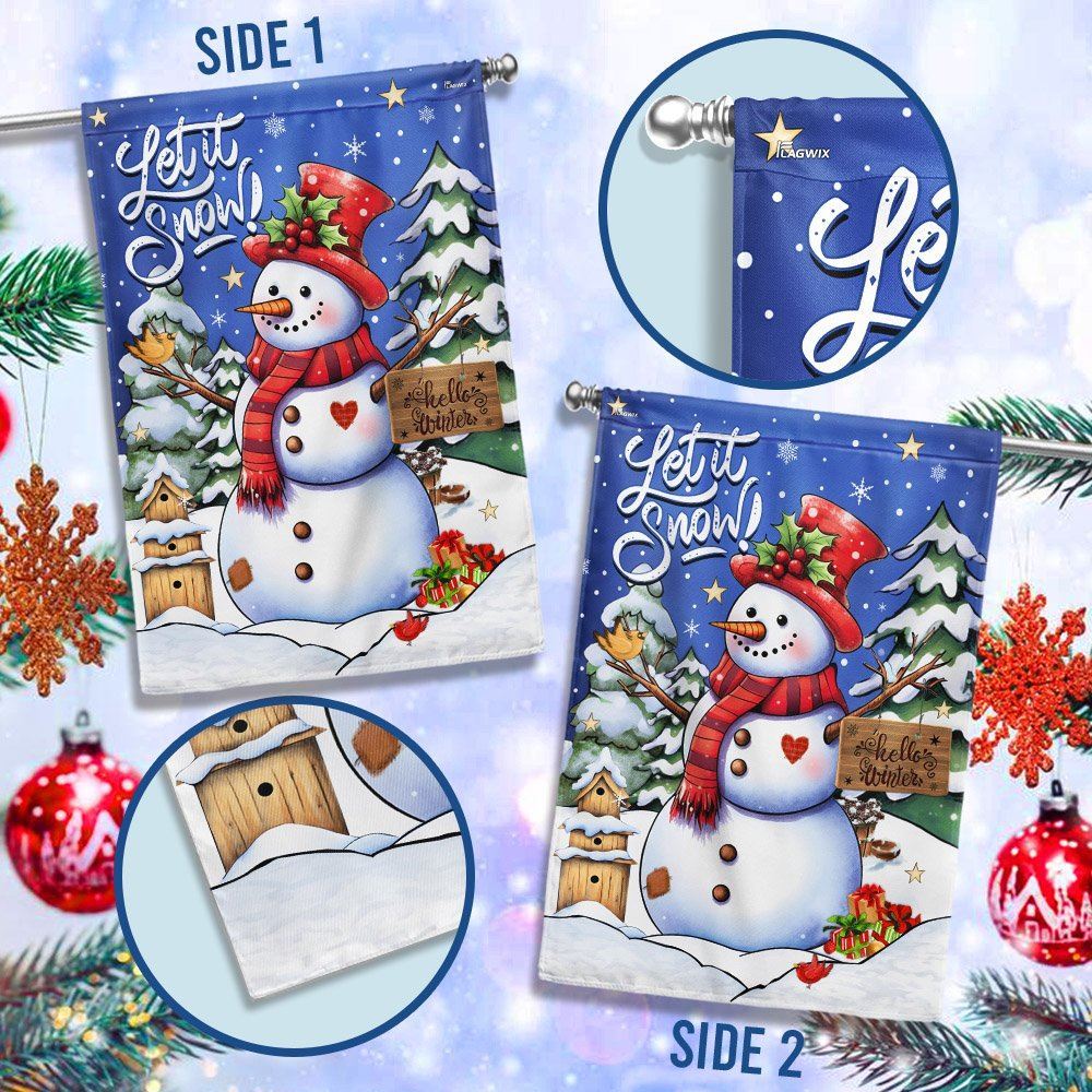 Christmas Let It Snow Snowman Hello Winter Flag, Christmas Garden Flag, Home Decor Accessories, Christmas Outdoor Decor Ideas