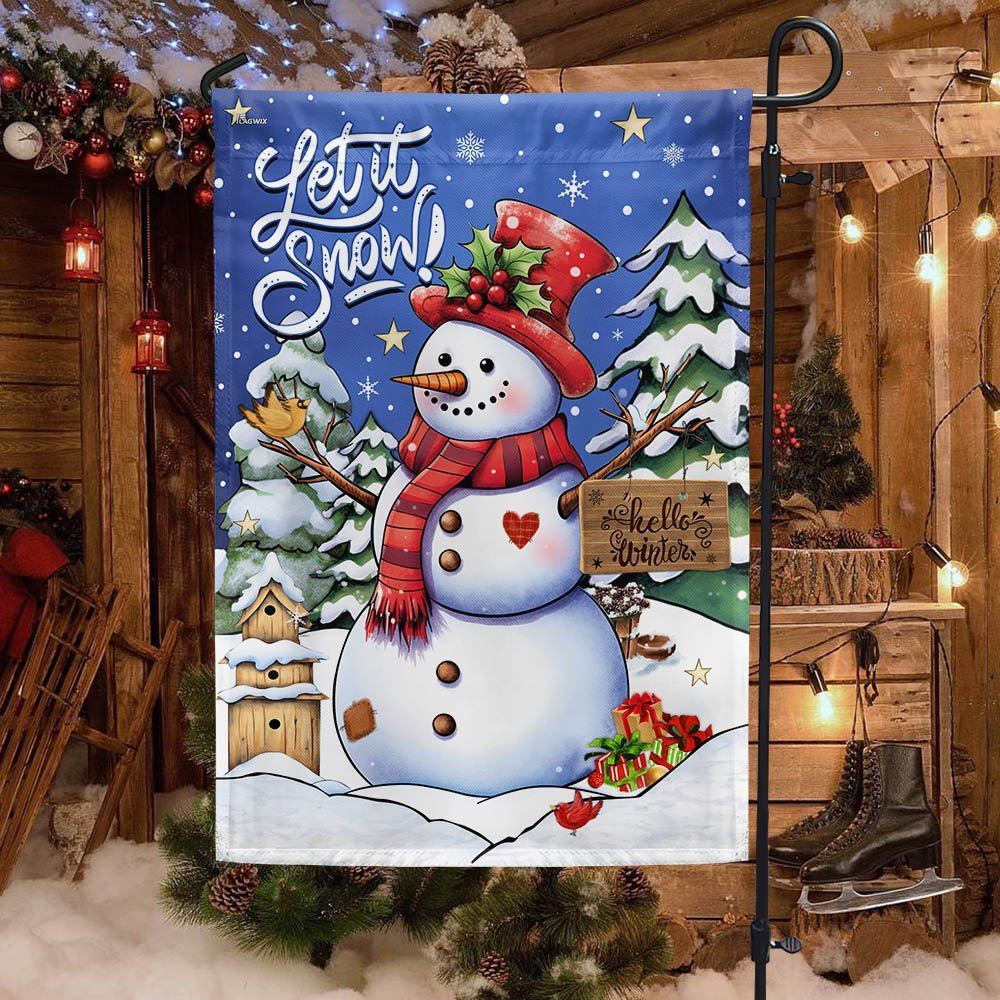 Christmas Let It Snow Snowman Hello Winter Flag, Christmas Garden Flag, Home Decor Accessories, Christmas Outdoor Decor Ideas