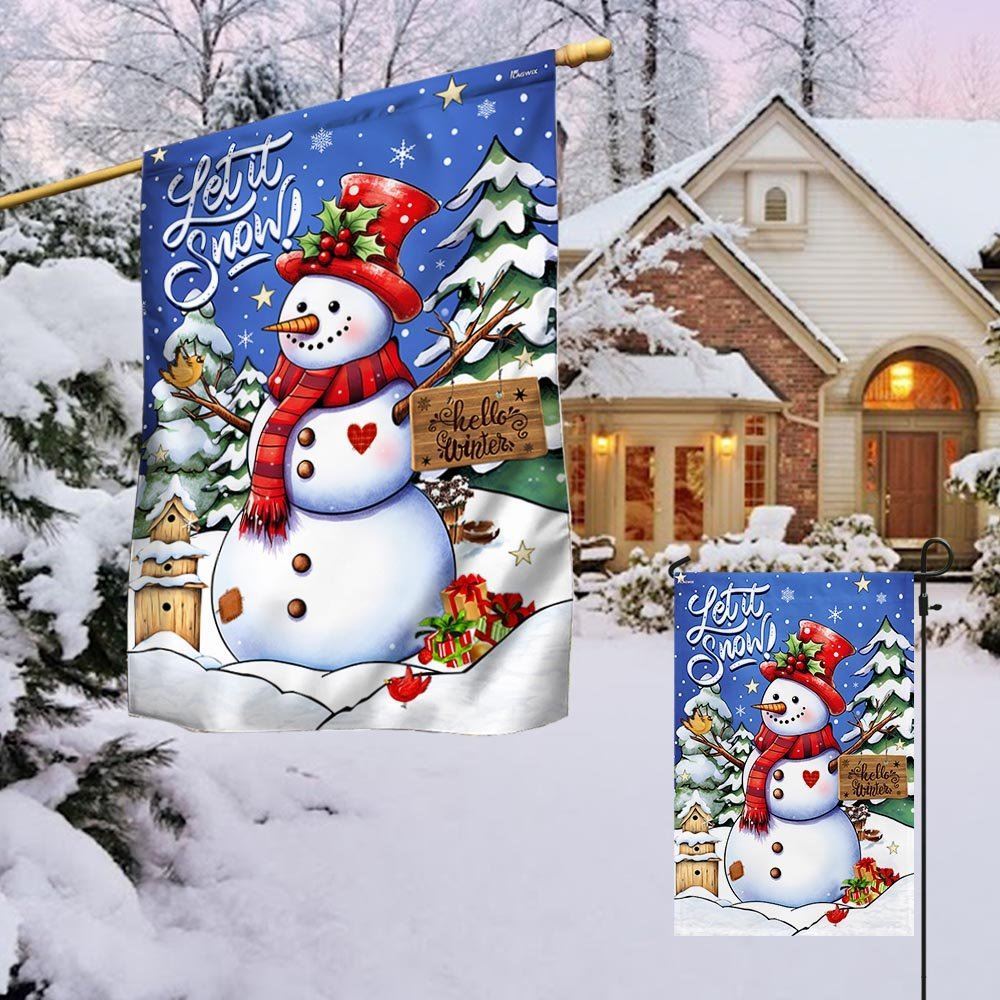 Christmas Let It Snow Snowman Hello Winter Flag, Christmas Garden Flag, Home Decor Accessories, Christmas Outdoor Decor Ideas