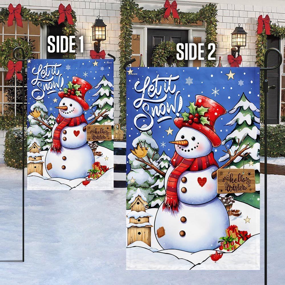 Christmas Let It Snow Snowman Hello Winter Flag, Christmas Garden Flag, Home Decor Accessories, Christmas Outdoor Decor Ideas