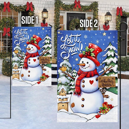 Christmas Let It Snow Snowman Hello Winter Flag, Christmas Garden Flag, Home Decor Accessories, Christmas Outdoor Decor Ideas