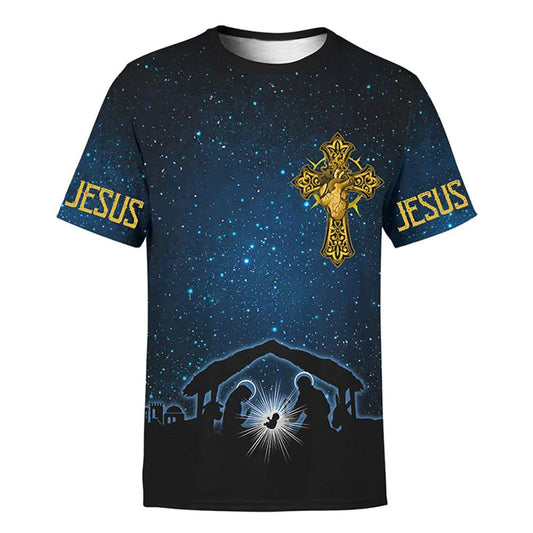 Christmas Nativity Scene Night Light Jesus Christmas All Over Print 3D T-Shirt, Gift For Christian, Jesus Shirt