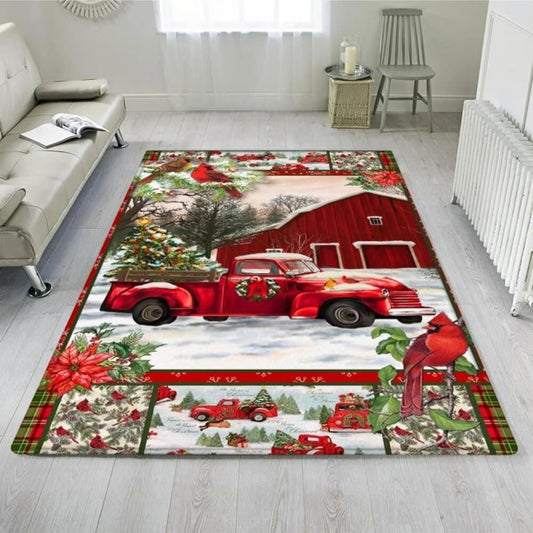 Christmas Rug, Barn Red Truck Christmas RugChristmas Floor Mat, Livinng Room Decor Rug, Christmas Home Decor