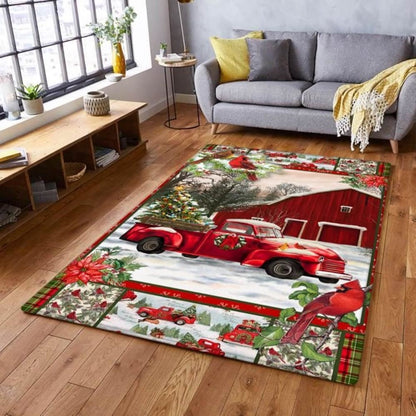 Christmas Rug, Barn Red Truck Christmas RugChristmas Floor Mat, Livinng Room Decor Rug, Christmas Home Decor