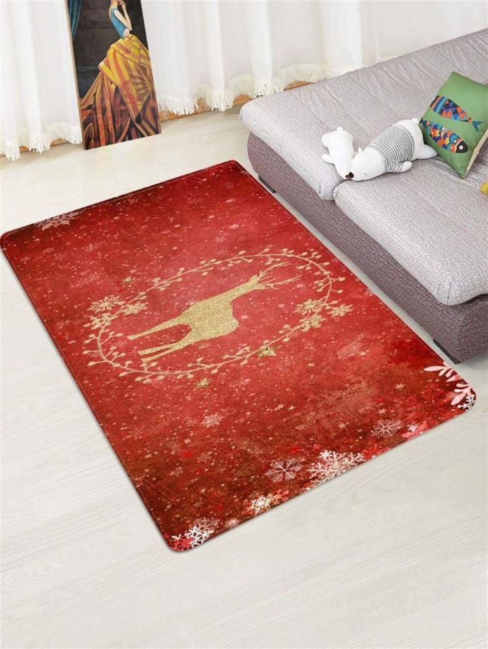 Christmas Rug, Candy Cane Comfort With Christmas Deer Limited Edition RugChristmas Floor Mat, Livinng Room Decor Rug, Christmas Home Decor