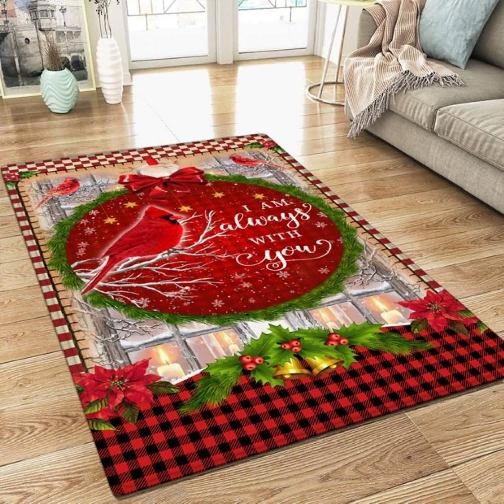 Christmas Rug, Christmas Cardinal I Am Always With You RugChristmas Floor Mat, Livinng Room Decor Rug, Christmas Home Decor
