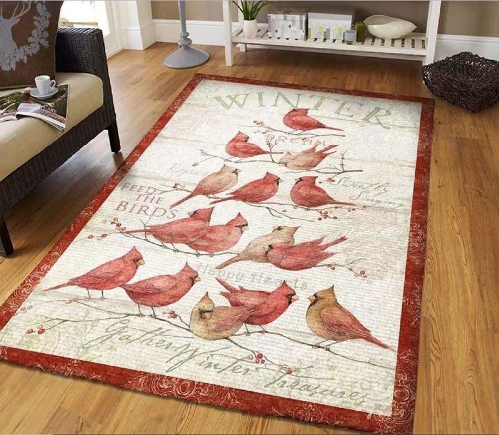 Christmas Rug, Christmas Cardinals Tree Rectangle Limited Edition RugChristmas Floor Mat, Livinng Room Decor Rug, Christmas Home Decor