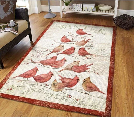Christmas Rug, Christmas Cardinals Tree Rectangle Limited Edition RugChristmas Floor Mat, Livinng Room Decor Rug, Christmas Home Decor