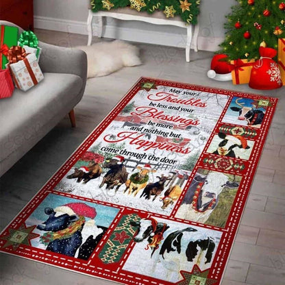 Christmas Rug, Christmas On The Farm Cow Rectangle Limited Edition RugChristmas Floor Mat, Livinng Room Decor Rug, Christmas Home Decor