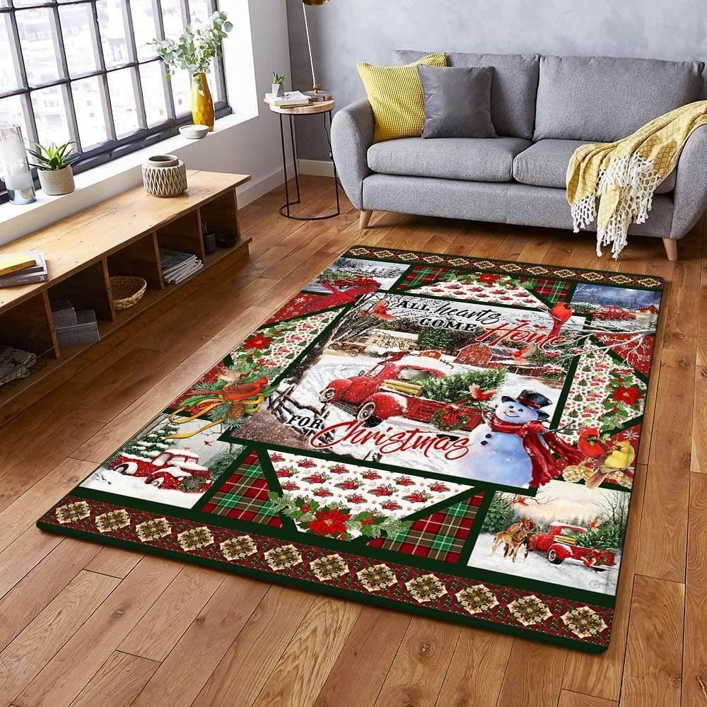 Christmas Rug, Christmas Red Truck. All Hearts Come Home For Christmas RugChristmas Floor Mat, Livinng Room Decor Rug, Christmas Home Decor